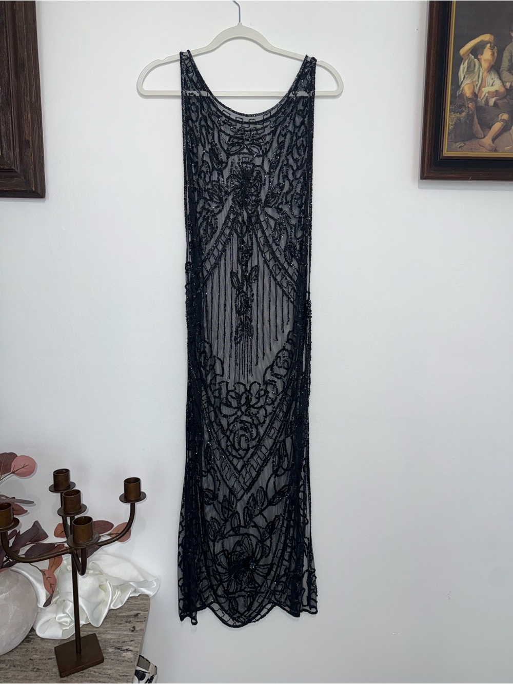 1920’s Sheer Black Beaded Maxi Dress